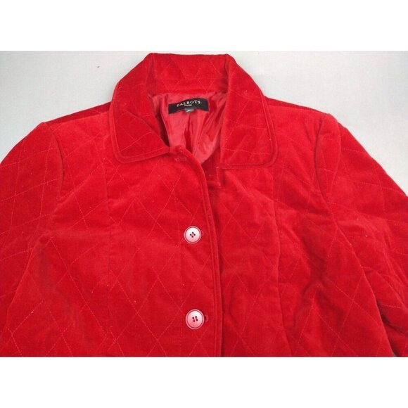 Talbots Petites Jacket Womens 10P Scarlet Red Velvet Kate Fit Button Blazer - Picture 2 of 9